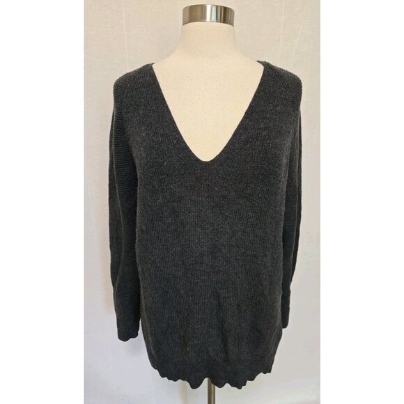 Athleta Deep V Neck Sweater Size Medium Merino Wool Blend Gray - Picture 1 of 6